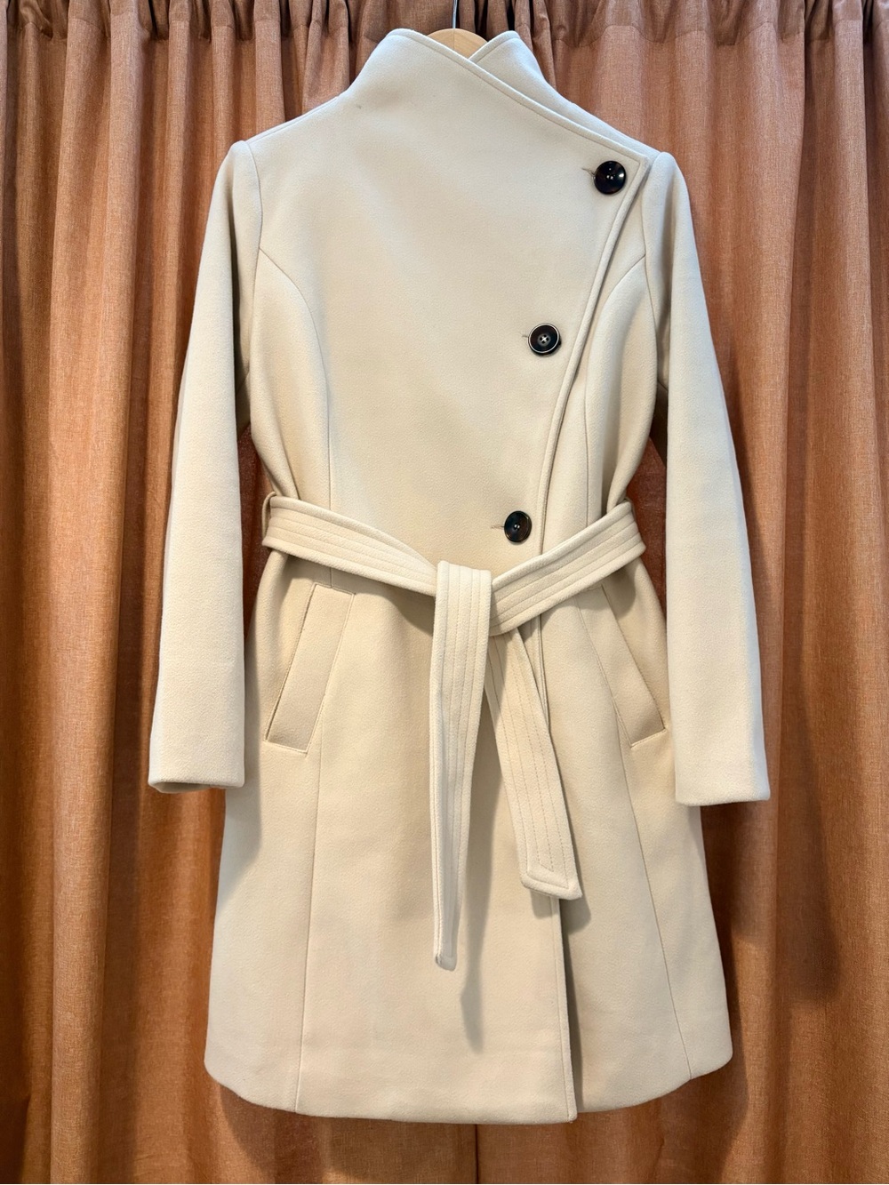 Cream Asymmetrical Belted Coat